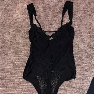 Black lace & silk bodysuit